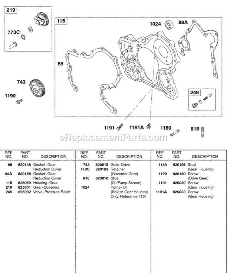 Gear Housing Governor Gear Diagram and Parts List for 581447-0375-E2  Briggs and Stratton Engine